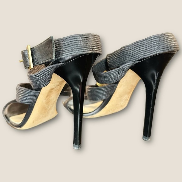 Jimmy Choo Black Waxed Leather ‘Serena’ Brass Hardware Gladiator Heels Size 8.5 - Picture 10 of 16